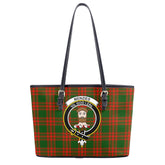 Menzies Green Modern Tartan Crest Leather Tote Bag
